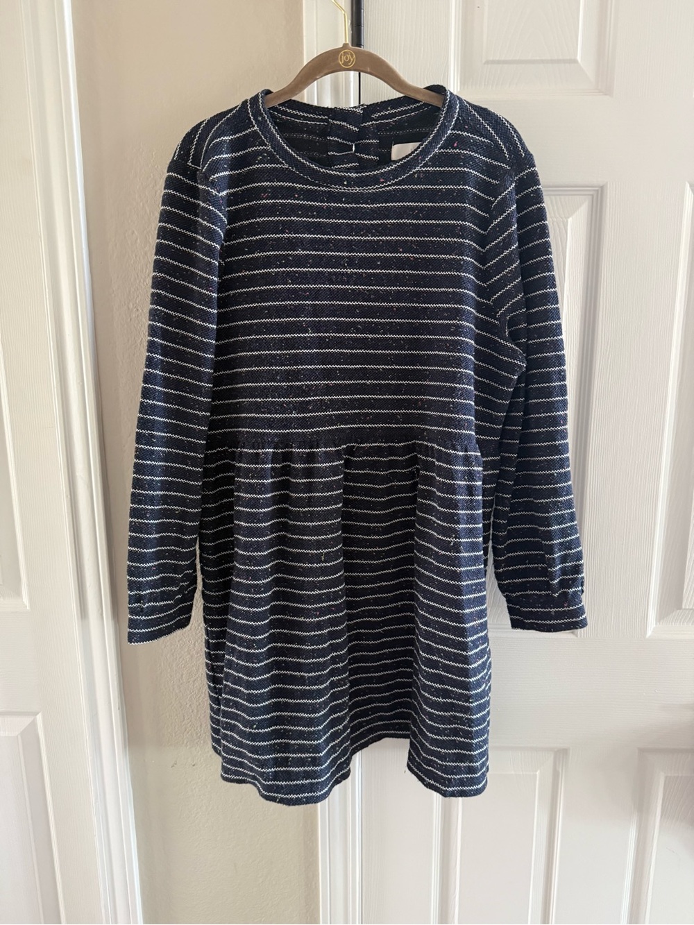 LOFT Navy Striped Long-Sleeve Dress